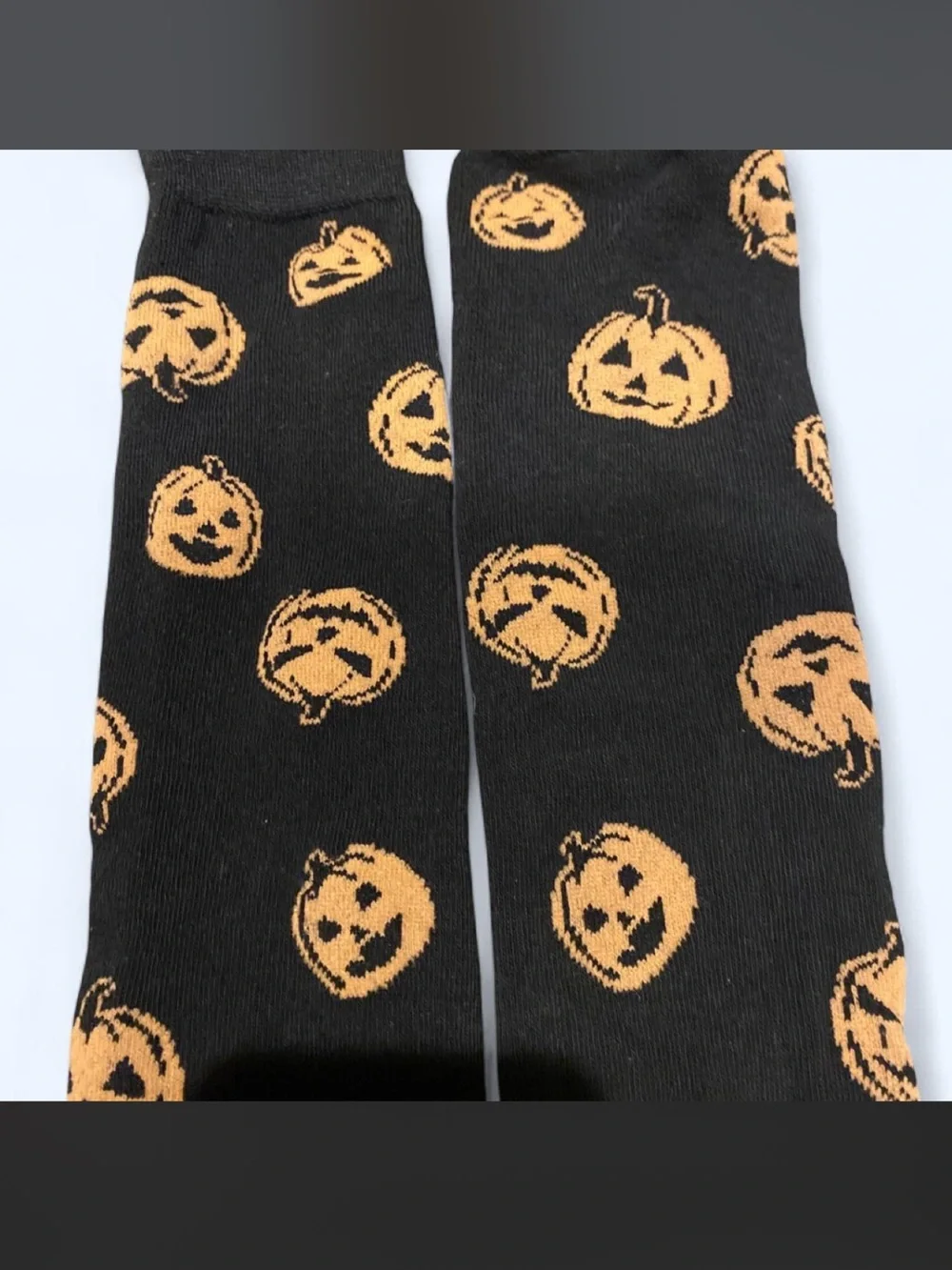 Knee-High Socks with Orange Pumpkin Print